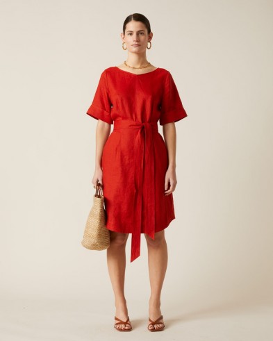 Jigsaw LINEN BELTED DRESS Paprika / red summer dresses