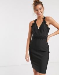 Lipsy pencil dress with crochet lace trim in black