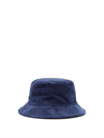 ACNE STUDIOS Logo-embroidered corduroy bucket hat / mens navy blue summer hats - flipped