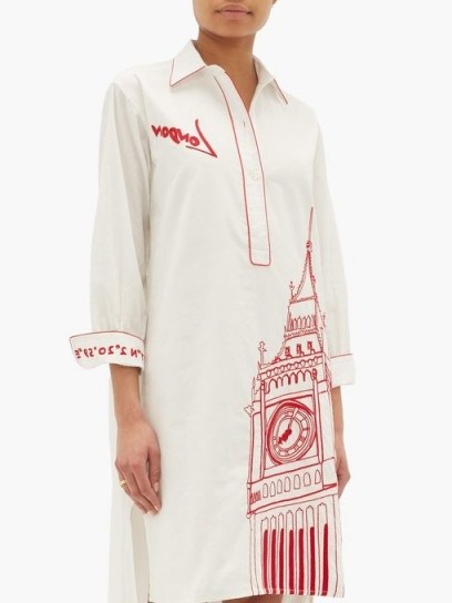 KILOMETRE PARIS London Piping embroidered cotton pyjama shirt in white - flipped