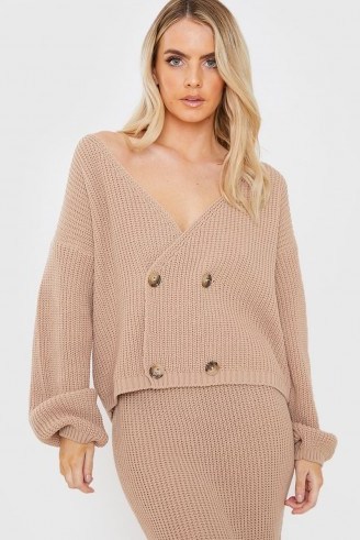 LORNA LUXE CAMEL COPENHAGEN DOUBLE BREASTED KNITTED CARDIGAN – slouchy cardigans - flipped
