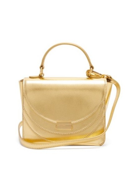 Top Handle Bag | WANDLER Luna mini metallic gold-leather cross-body bag | small luxe bags - flipped