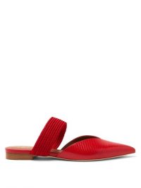 MALONE SOULIERS Maisie red point-toe lizard-effect leather mules