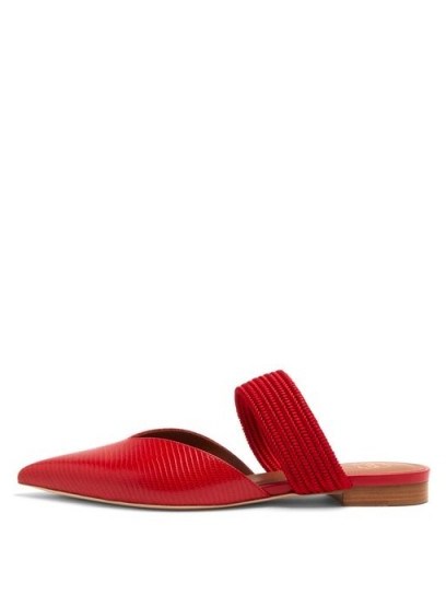 MALONE SOULIERS Maisie red point-toe lizard-effect leather mules - flipped