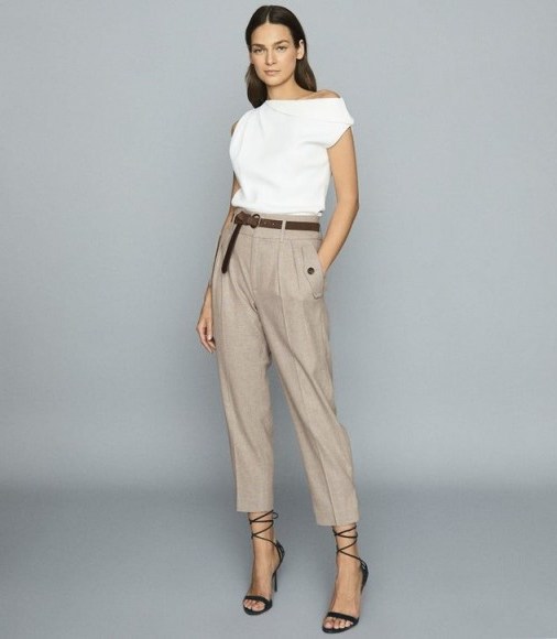 REISS MARTA FRONT POCKET TAPERED TROUSERS GREY ~ cropped tailored pants - flipped