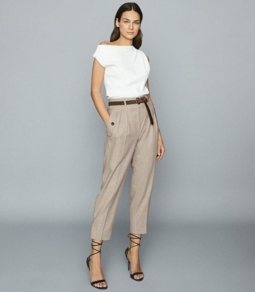 REISS MARTA FRONT POCKET TAPERED TROUSERS GREY ~ cropped tailored pants