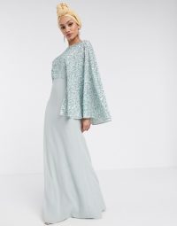 Maya Bridesmaid allover contrast sequin cape maxi dress in blue / sparkly occasion wear