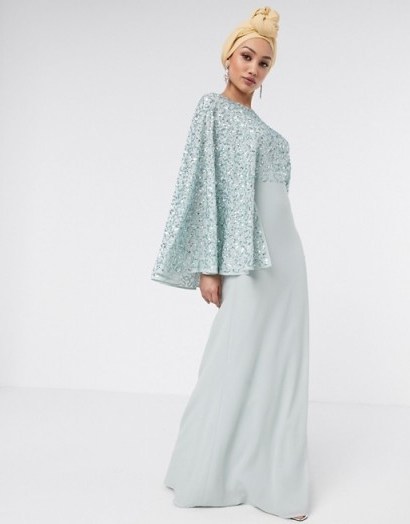 Maya Bridesmaid allover contrast sequin cape maxi dress in blue / sparkly occasion wear - flipped
