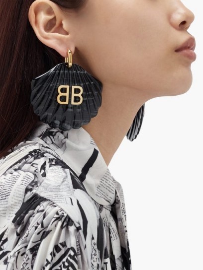BALENCIAGA Black Mermaid BB-logo shell drop earrings