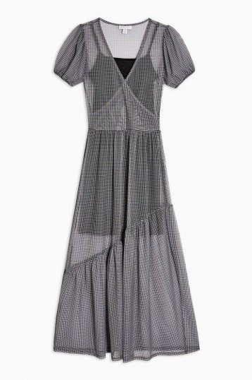 Sheer Dresses – TOPSHOP Mesh Wrap Midi Dress in Monochrome