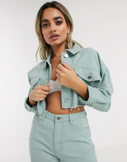 Missguided Petite co-ord cropped denim jacket in mint