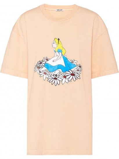 MIU MIU Alice in Wonderland-print oversized T-shirt in apricot-orange - flipped