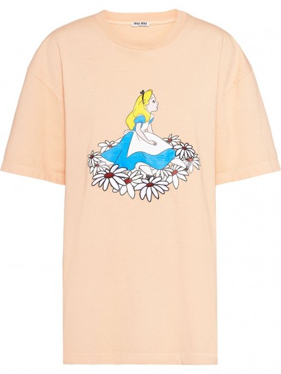 MIU MIU Alice in Wonderland-print oversized T-shirt in apricot-orange
