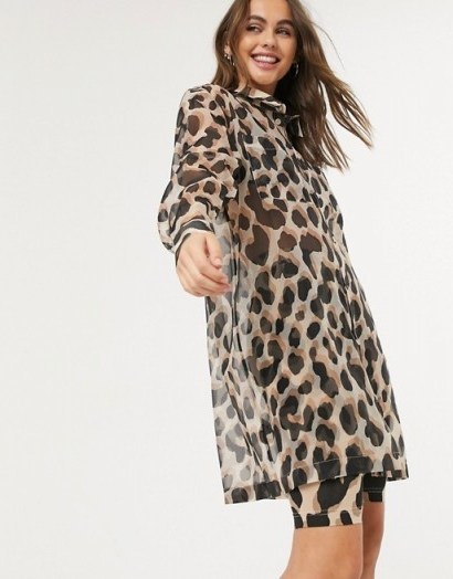Monki Hester leopard print organza shirt in multi - flipped