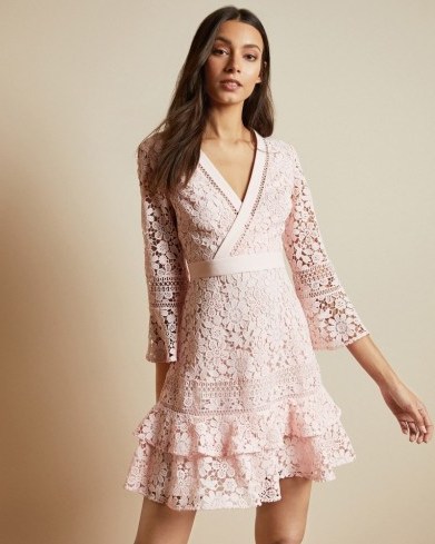 TED BAKER NELLO Multi lace V neck tunic dress in baby pink - flipped