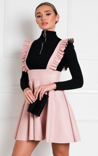 Ikrush Nellie Faux Leather Pinafore Dress in Pink – ruffled pinafores