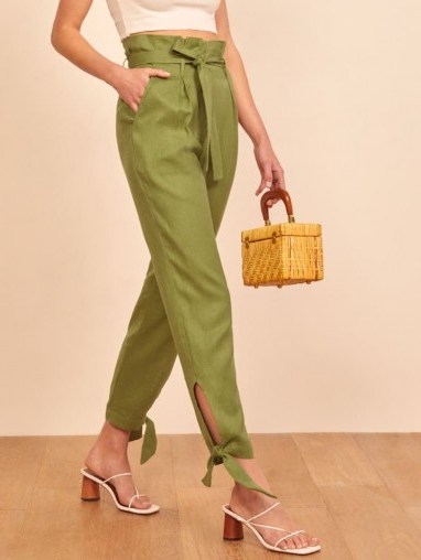 REFORMATION Norman Pant in Avocado – ankle tie pants - flipped