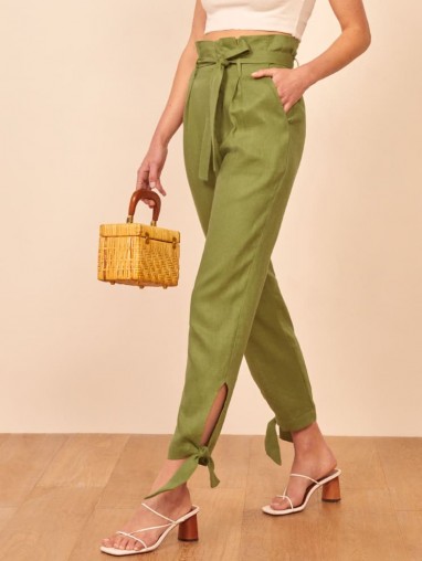 REFORMATION Norman Pant in Avocado – ankle tie pants