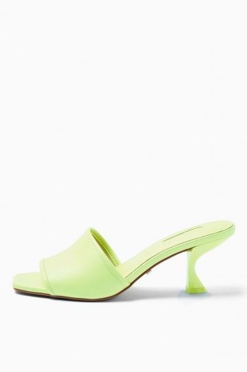 Topshop NUTMEG Lime Green Flare Heel Mules - flipped