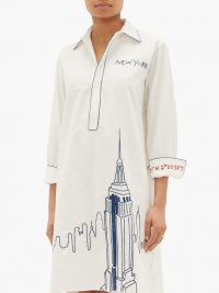KILOMETRE PARIS NYC Piping embroidered cotton pyjama shirt in white