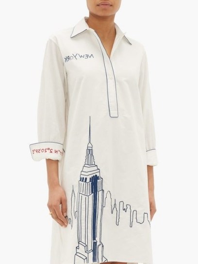 KILOMETRE PARIS NYC Piping embroidered cotton pyjama shirt in white - flipped
