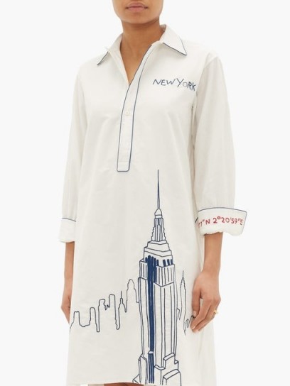 KILOMETRE PARIS NYC Piping embroidered cotton pyjama shirt in white