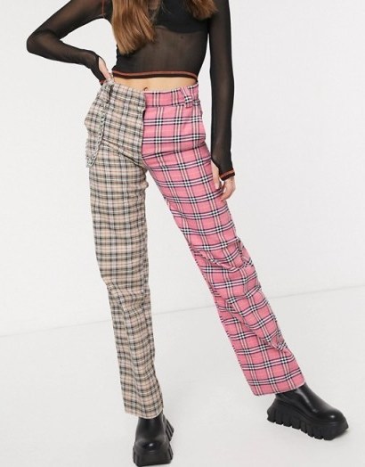 O Mighty cargo trousers in retro check with chain / tonal pink pants - flipped