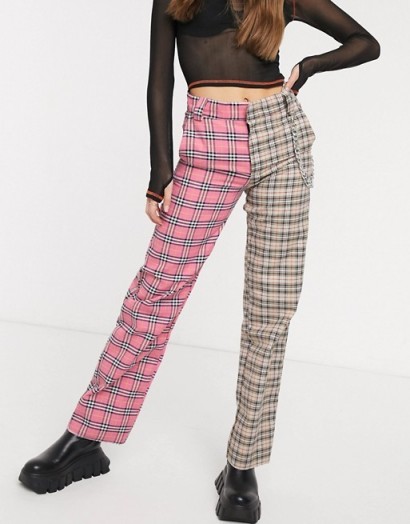 O Mighty cargo trousers in retro check with chain / tonal pink pants