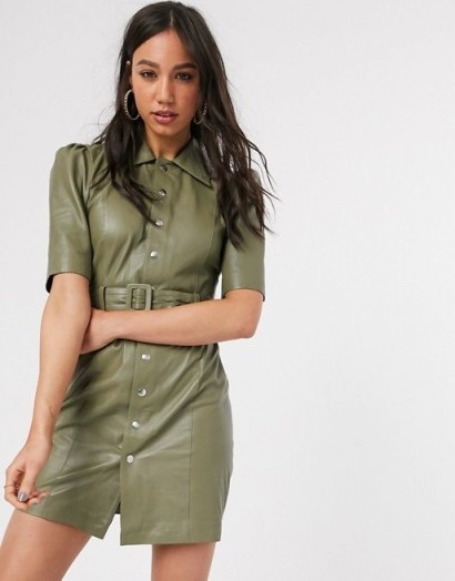 ASOS Object leather shirt dress in sage - flipped