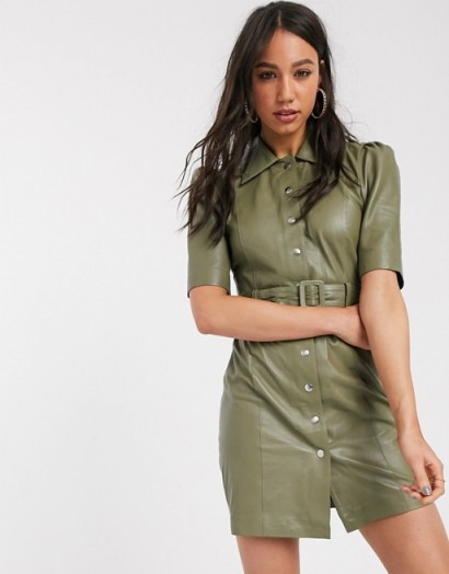 ASOS Object leather shirt dress in sage