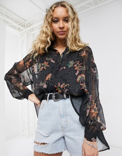 Object shirt in paisley print ~ black relaxed fit blouses