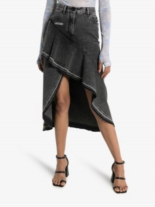 Off-White Asymmetric Ruffle Denim Midi Skirt in Grey - flipped