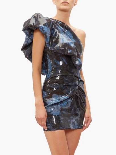 ALEXANDRE VAUTHIER One-shoulder floral-print sequinned mini dress in dark blue / glamour / statement fashion - flipped