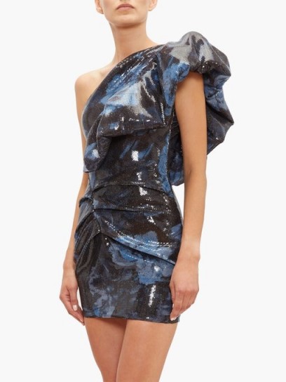 ALEXANDRE VAUTHIER One-shoulder floral-print sequinned mini dress in dark blue / glamour / statement fashion