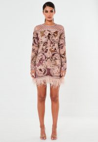 Missguided peace + love pink devore feather embellished bodycon dress – luxe occasion dresses