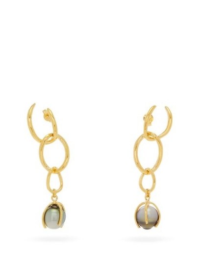 RYAN STORER Pearl-drop 14kt gold-plated earrings | chain link drops - flipped
