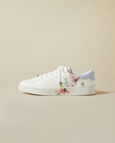 TED BAKER LENNEI Pergola leather trainers in ivory – floral sneakers - flipped