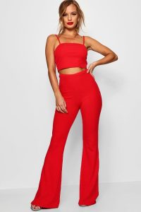 70s Outfits Women – Petite Bandage Flare Trouser Co-Ord -boohoo