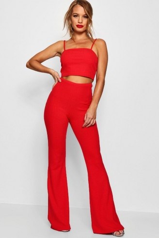 70s Outfits Women – Petite Bandage Flare Trouser Co-Ord -boohoo - flipped