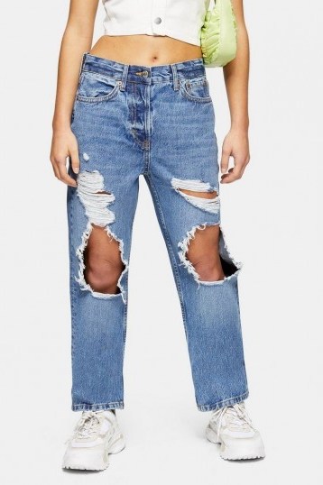Topshop PETITE Mid Blue Ripped Dad Jeans | destroyed | distressed - flipped
