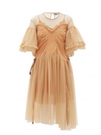 PREEN BY THORNTON BREGAZZI Petra ruffled tulle dress in beige ~ feminine clothing