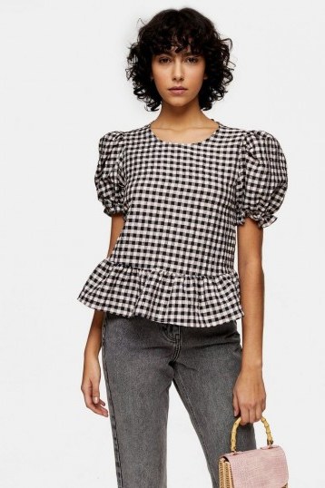 Puff Sleeve Top – Topshop Pink Check Bow Back Puff Blouse - flipped