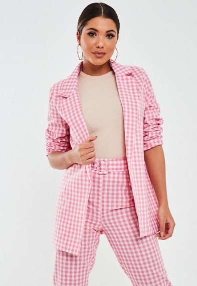 MISSGUIDED pink co ord gingham oversized blazer – checked jackets – checks - flipped