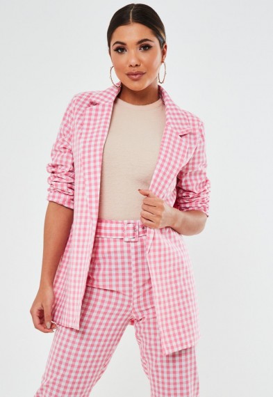 MISSGUIDED pink co ord gingham oversized blazer – checked jackets – checks