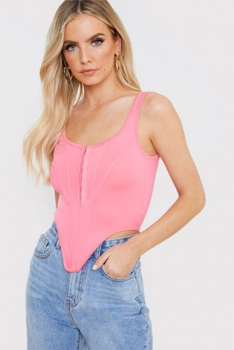 IN THE STYLE PINK HOOK AND EYE CORSET CROP TOP