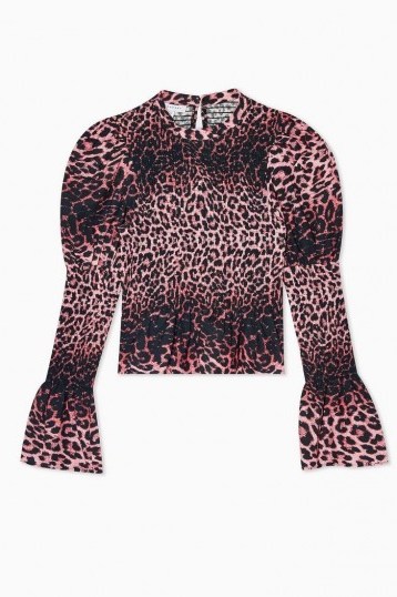 Topshop Pink Leopard Print Shirred Blouse - flipped
