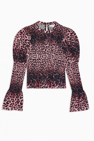 Topshop Pink Leopard Print Shirred Blouse
