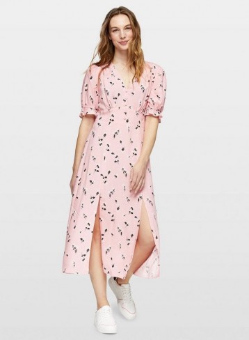 Miss Selfridge Pink Stamp Floral Midi Dress
