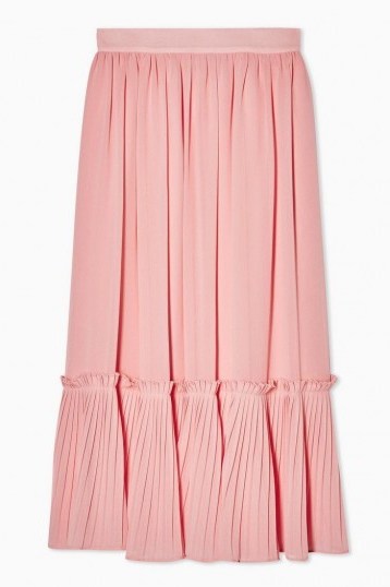 Topshop Plain Pink Pleated Hem Midi Skirt - flipped