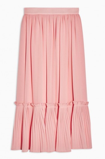 Topshop Plain Pink Pleated Hem Midi Skirt